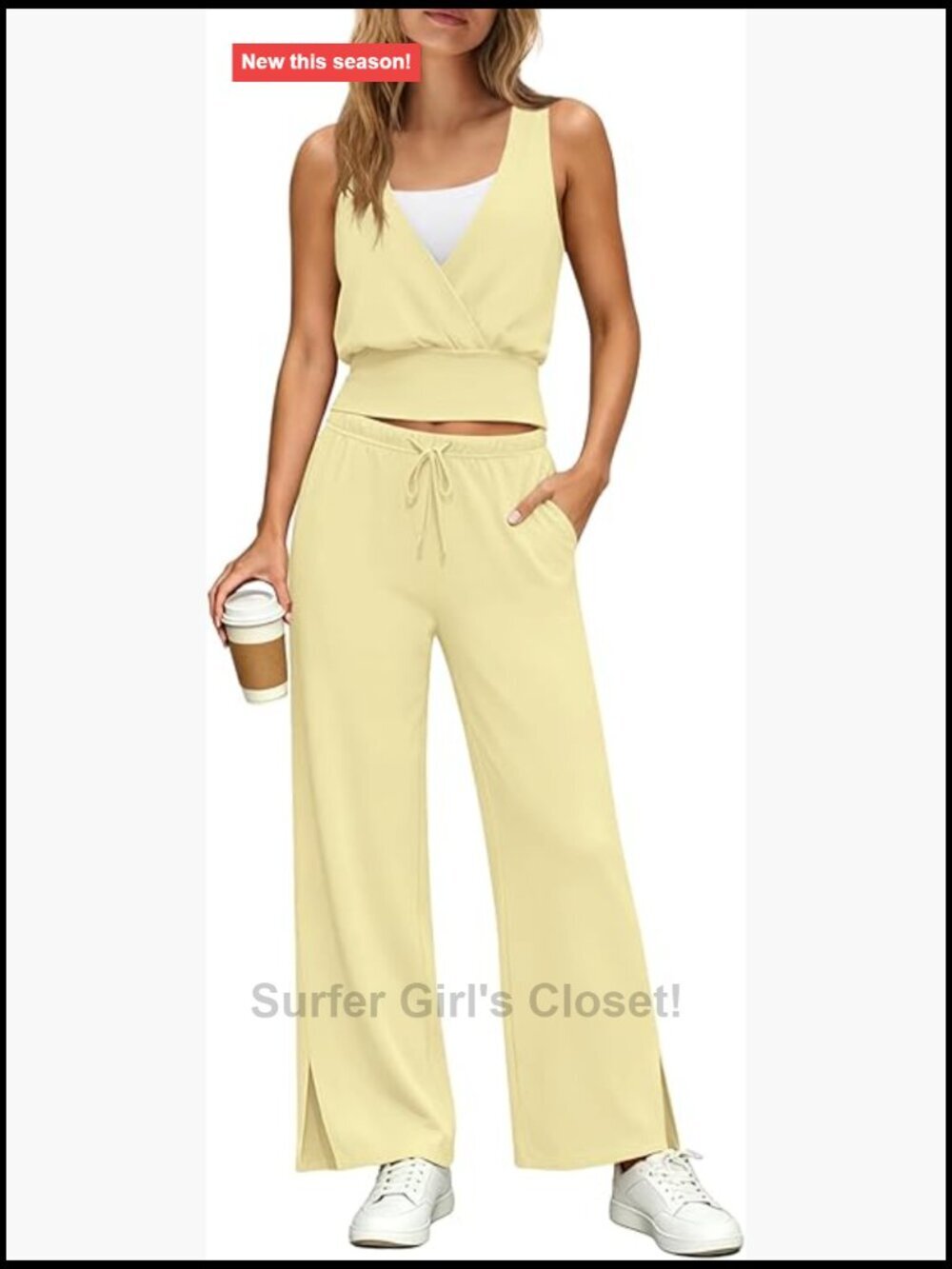 Two Piece Lounge Set with Wide Leg Pants, Crop Wrap Top, Casual Tracksuit